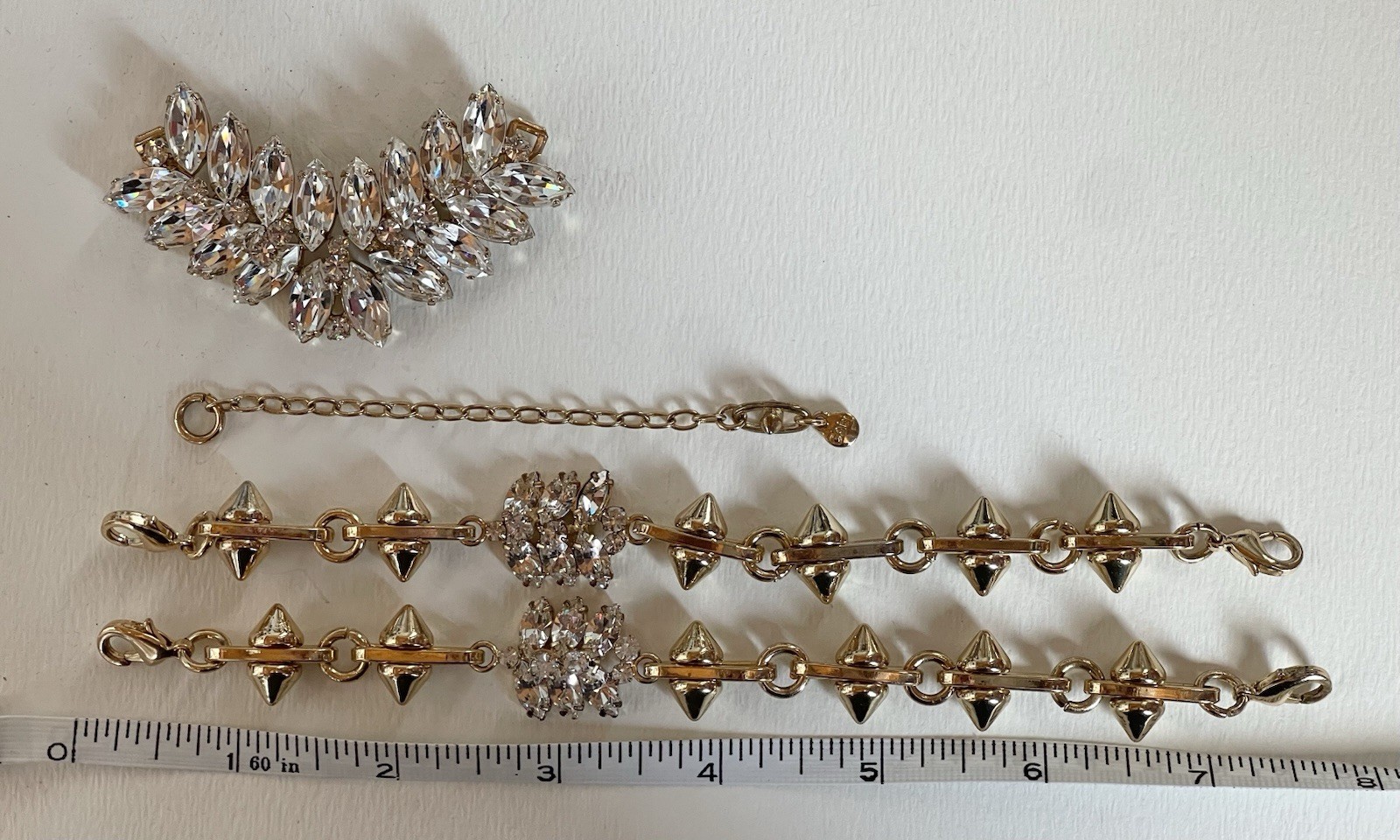 Cabi Convertible Rhinestone Necklace Brooch Bracelets Laurel Wreath Goldtone 16”