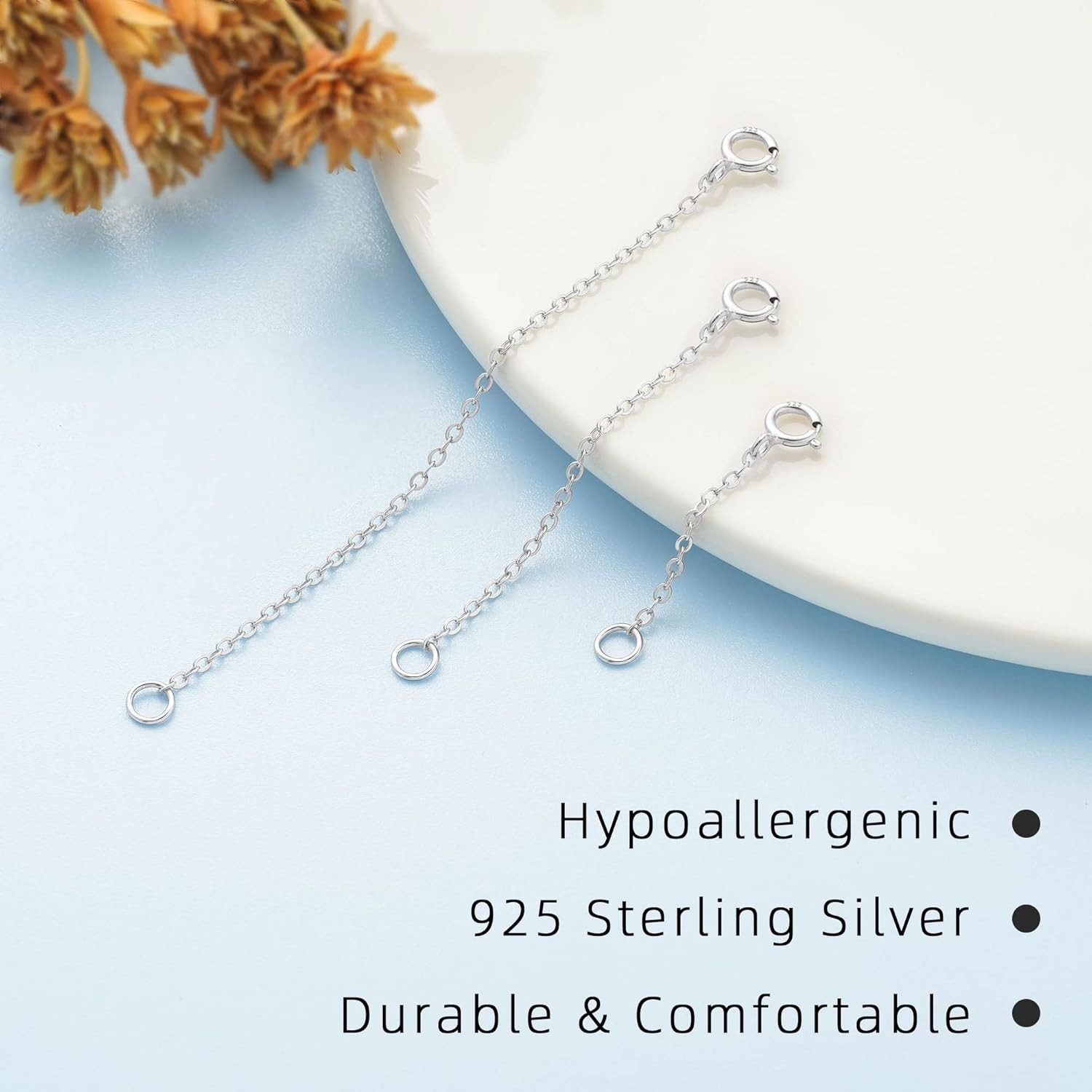 Italian-Made Sterling Silver Necklace Extender Set for Women – Elegant & Durable