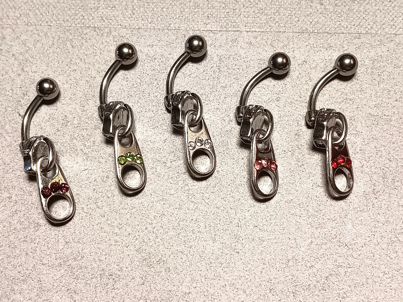 Belly Navel Ring Fun Zipper 14g 7/16″ 5 Colors 316L Surgical Grade Steel C-2