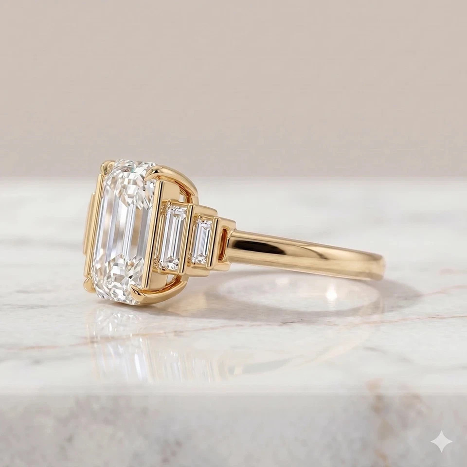 IGI 2.50Ct Emerald VS1 Lab Grown Diamond Engagement Promise Ring 14K Yellow Gold