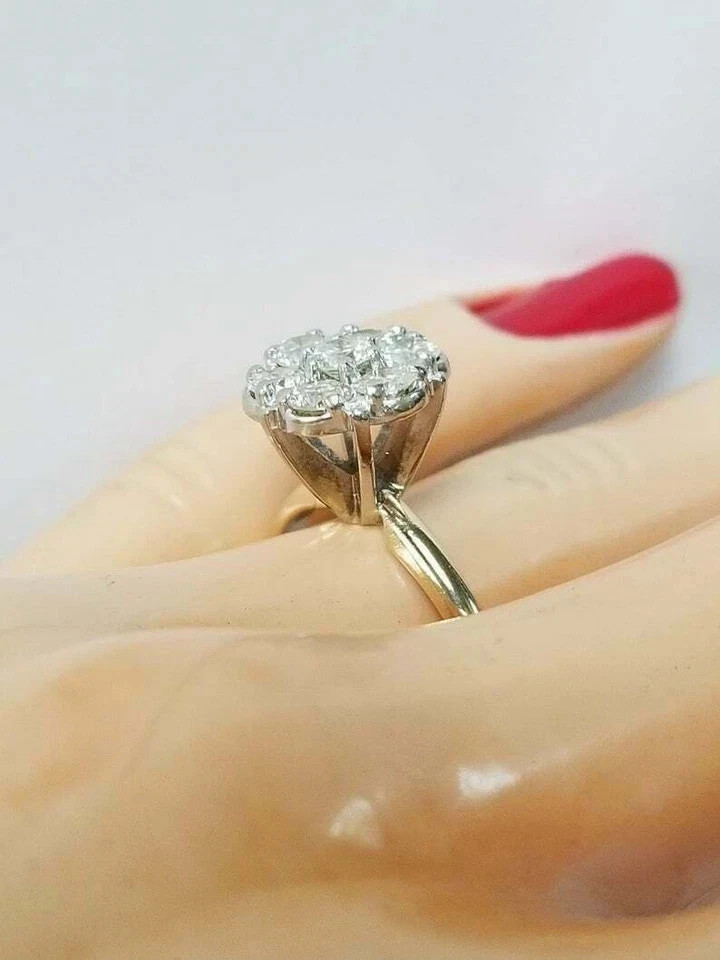 2Ct Round Cut Lab Created Diamond Cluster Engagement Ring 14k Yellow Gold Plated