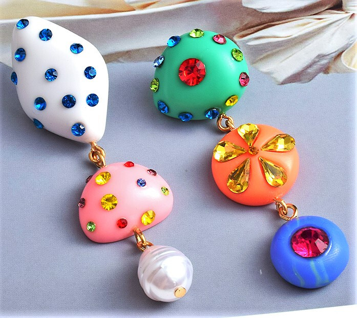 Funky RAINBOW Color FRUIT Flower Pearl TASSEL Betsey Johnson Dangle Earrings H5