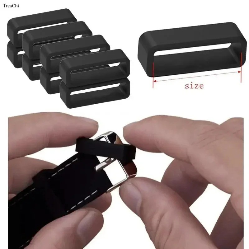 4-Pack Silicone Watch Strap Band Hoop Loop Retainer Buckle Holder Ring Keeper