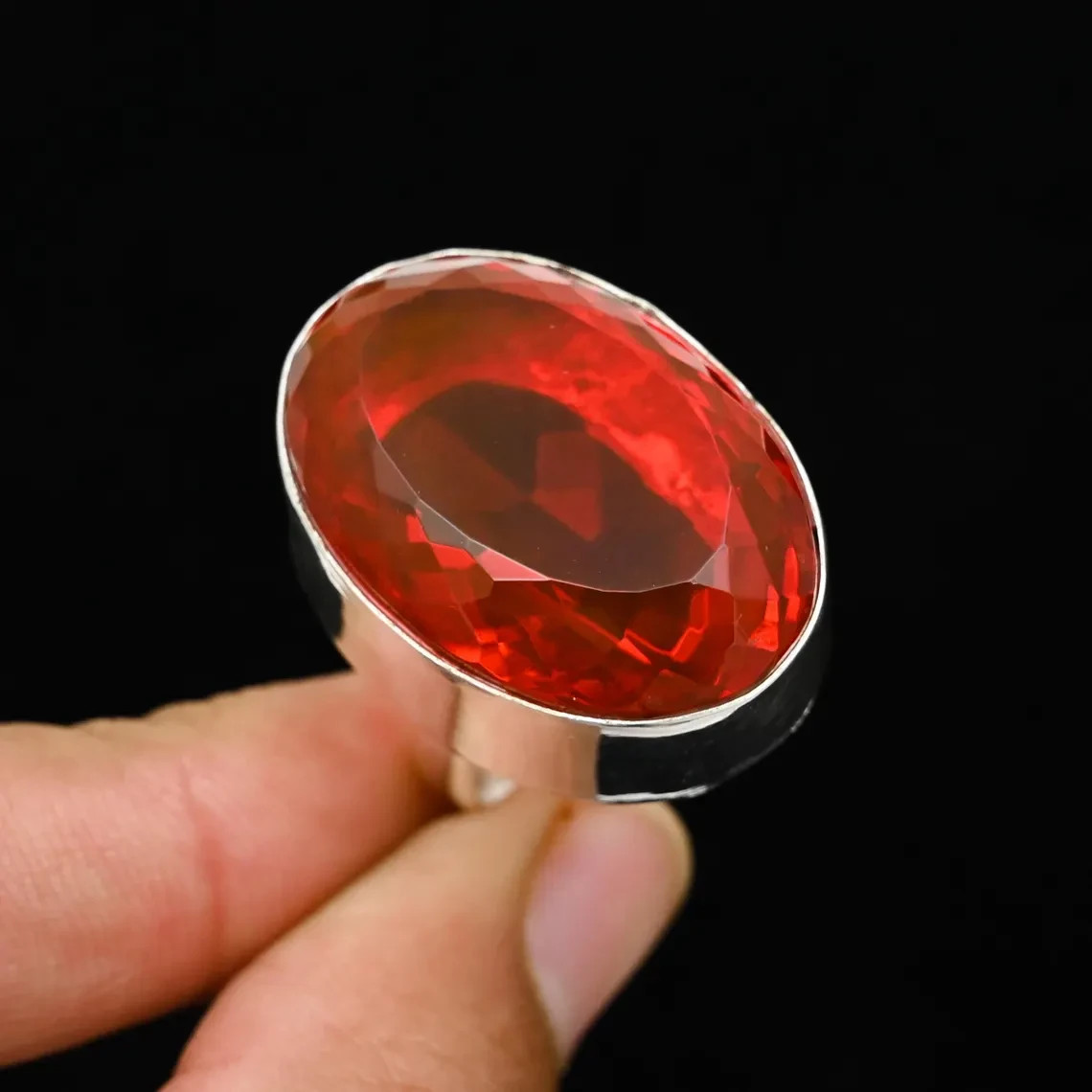 Mozambique Garnet Ring 925 Silver Handmade Statement Boho Christmas Gift For Her