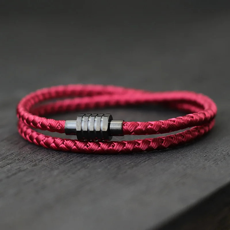 Stainless Steel Keel Rope Bracelet Men Double Layer Magnet Clasp Modern Jewelry