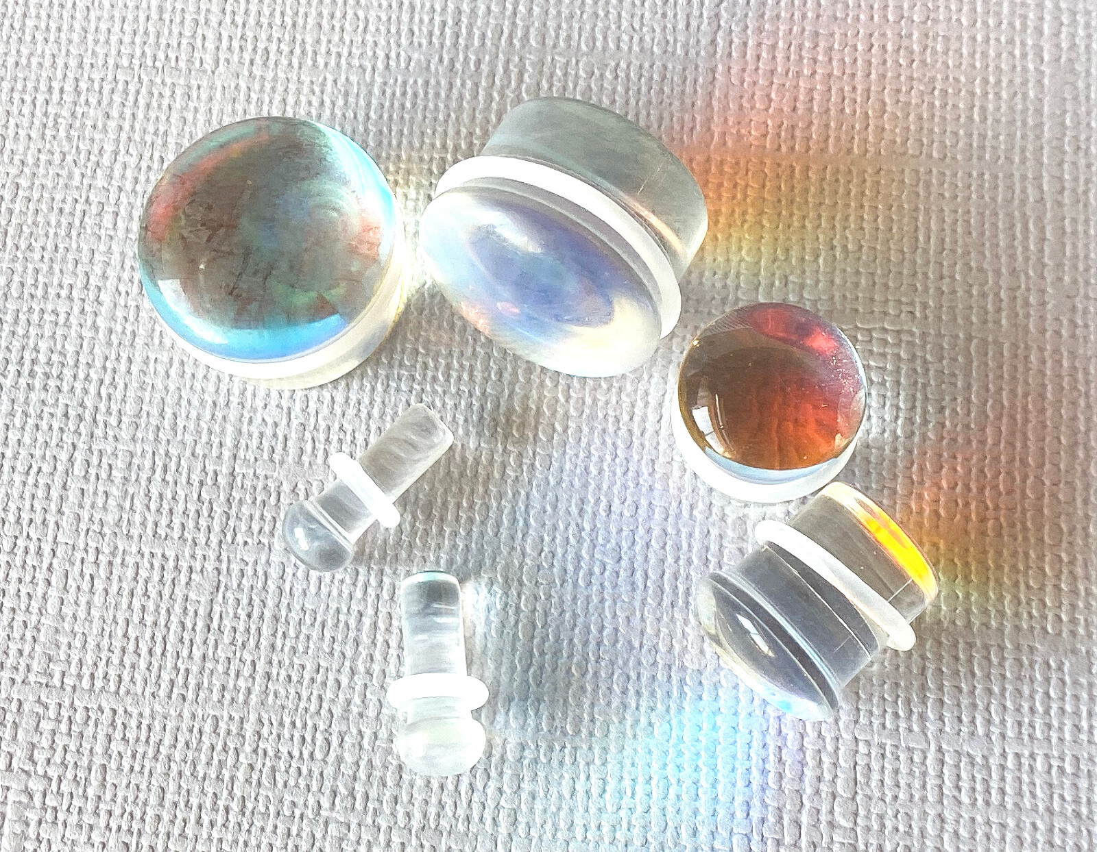 PAIR Luminous Moonstone Glass Single Flare Stone Plugs Gauges Earlets Tunnels