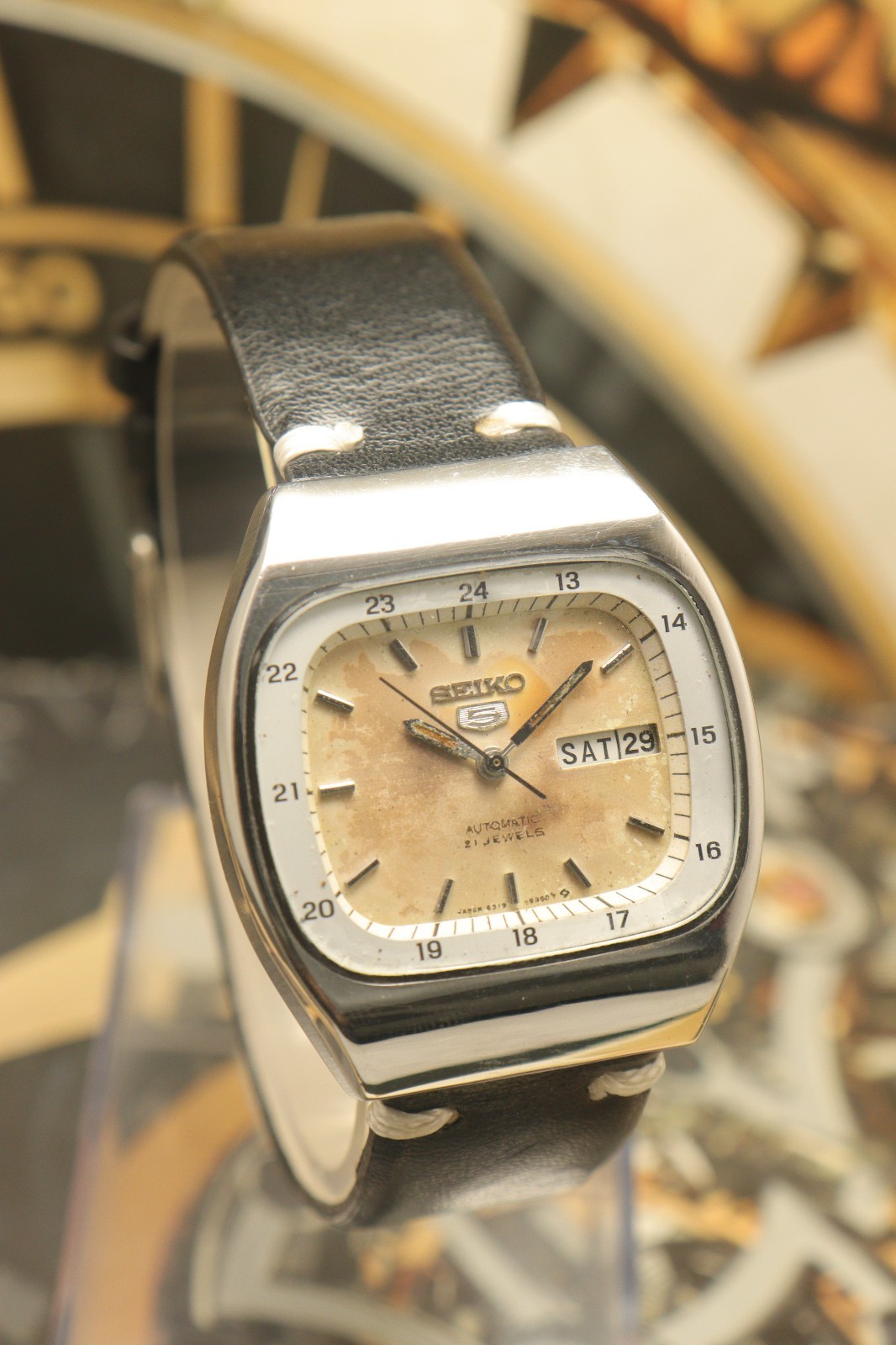 Vintage Seiko 5 Automatic Railway Time Dial Watch For Men’s Japan Movement 6319.