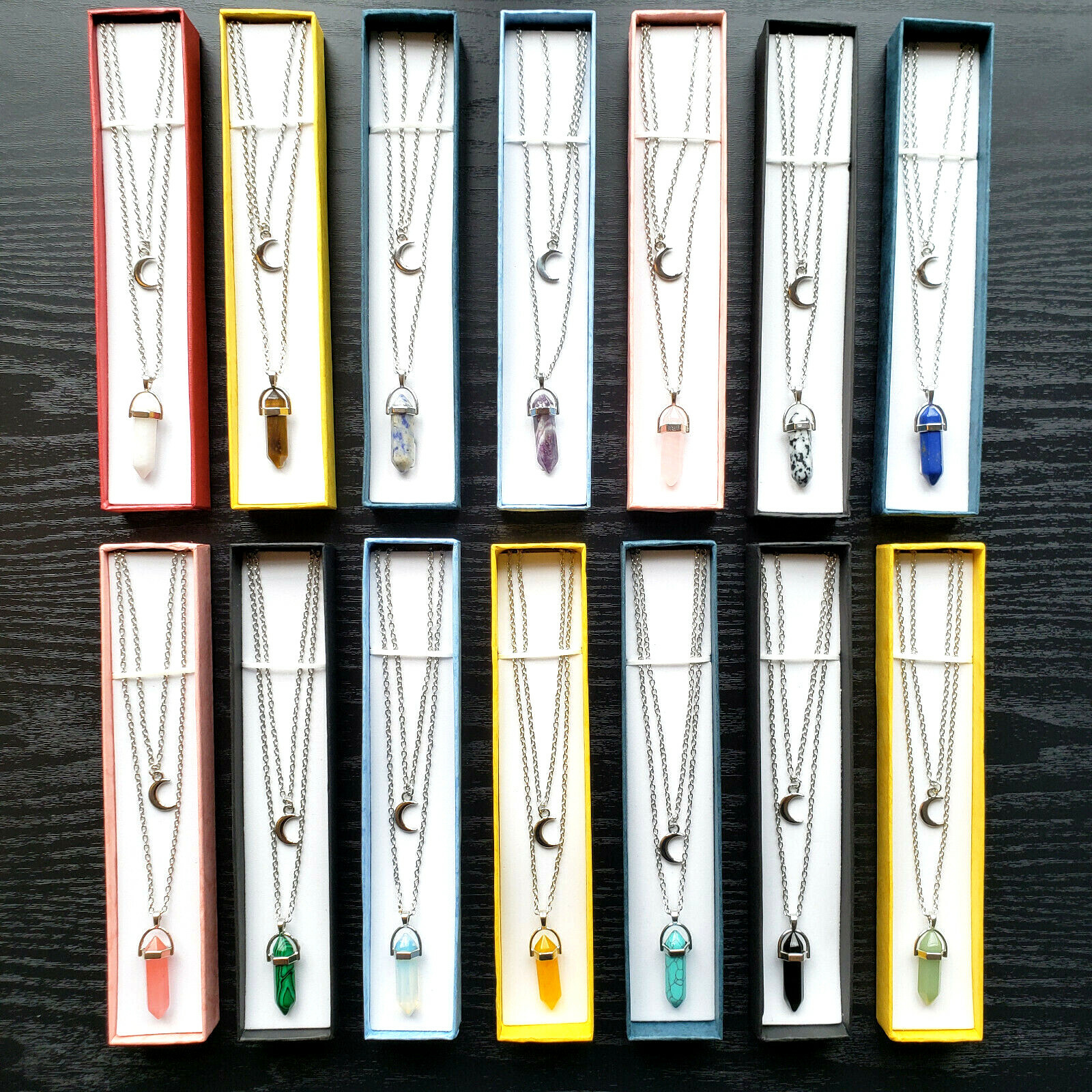 Healing Crystal Necklace Layered Moon Pendent. Women & Girls/Christmas Present!