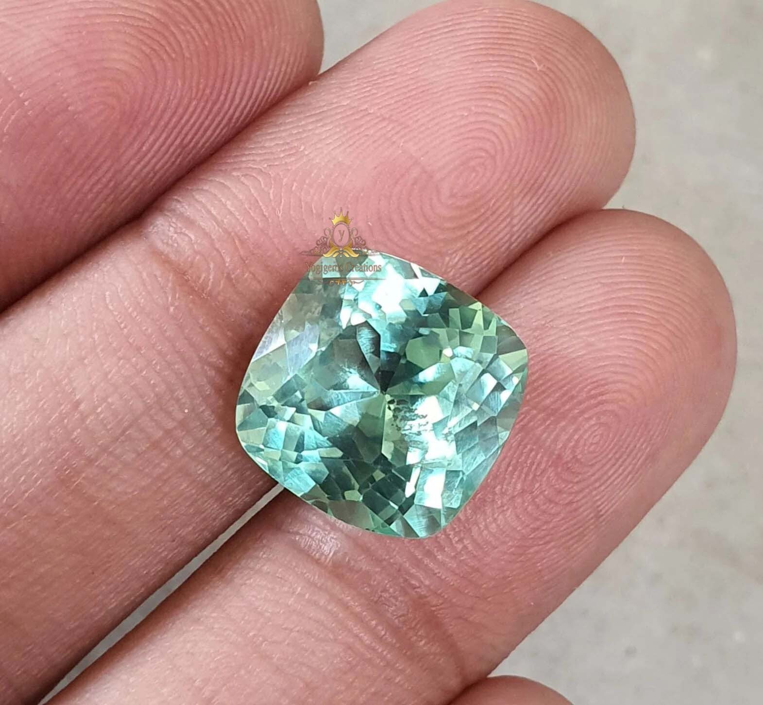 Certified 10.00 Ct Flawless Lagoon Green Tourmaline Cushion Cut Loose Gemstone