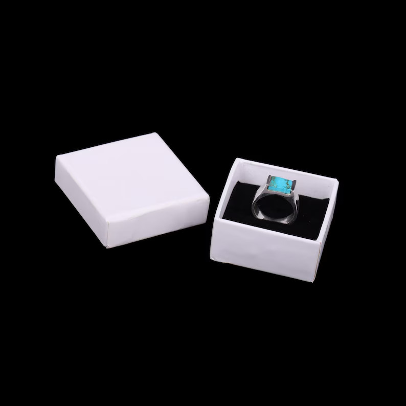 Handmade Rough Turquoise Gemstone Signet Ring: 925 Sterling Silver Men’s Ring