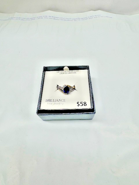 Brilliance Fine Jewelry 10kt Gold & Sterling Silver Ring Created Sapphire*New
