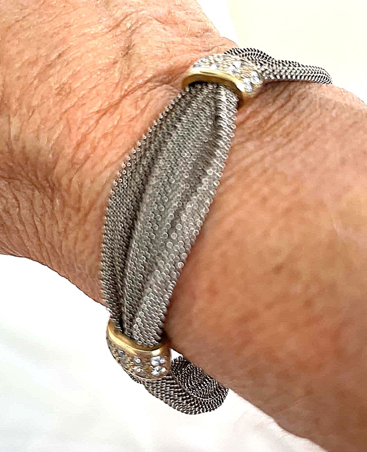 Italian Silver Mesh Bracelet 7.5″ Crystal Rondelles Adami Martucci Style