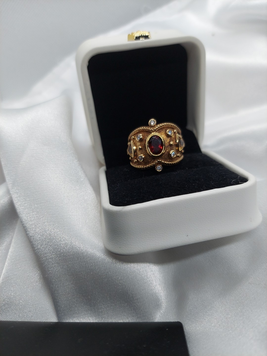 18k On Sterling Garnet Lemon Citrine Byzantine Etruscan Ring Sz10 Ross Simon’s