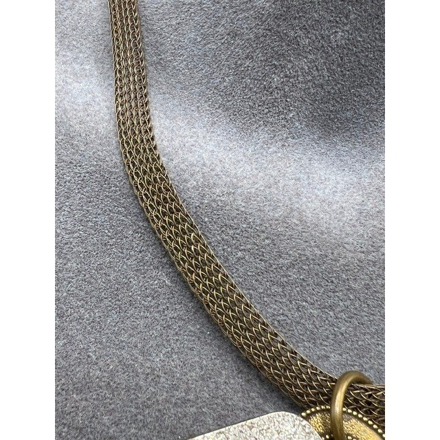 VTG Marjorie Baer SF Signed necklace Tri-Metal Plates Mesh Chain Bohemian Art