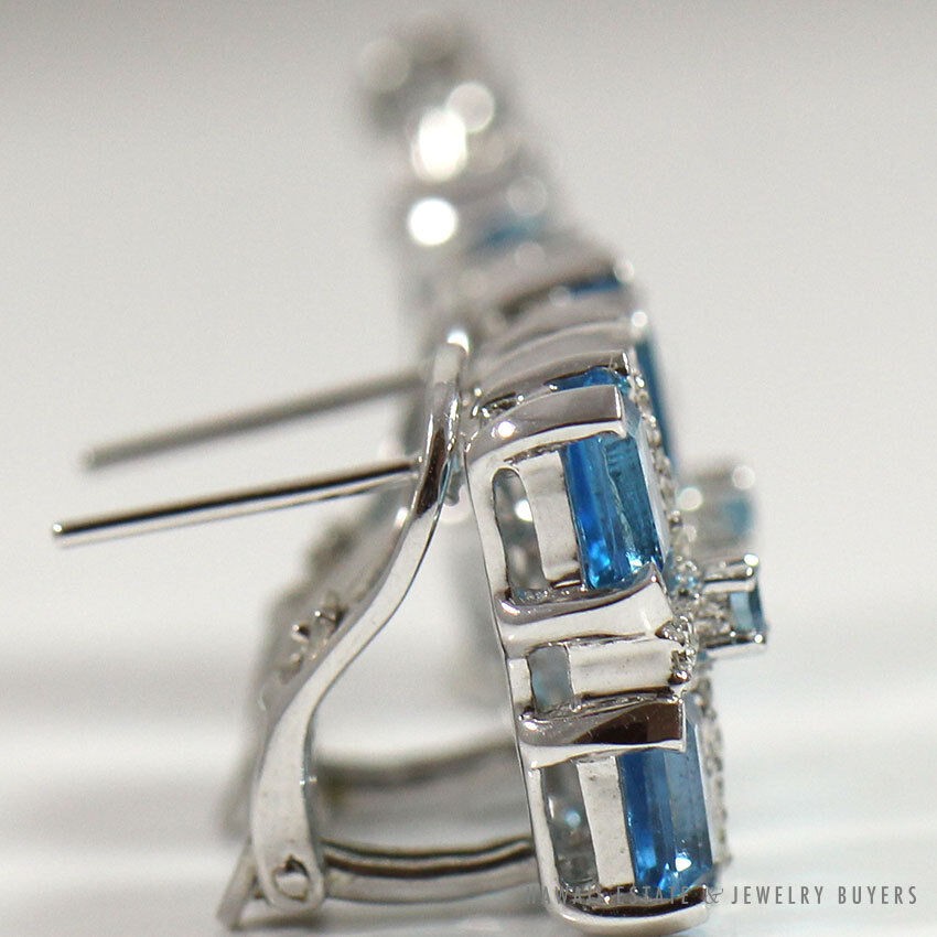 Effy Sky Blue Rectangular Topaz & Diamond 18K White Gold Earrings & Pendant Set