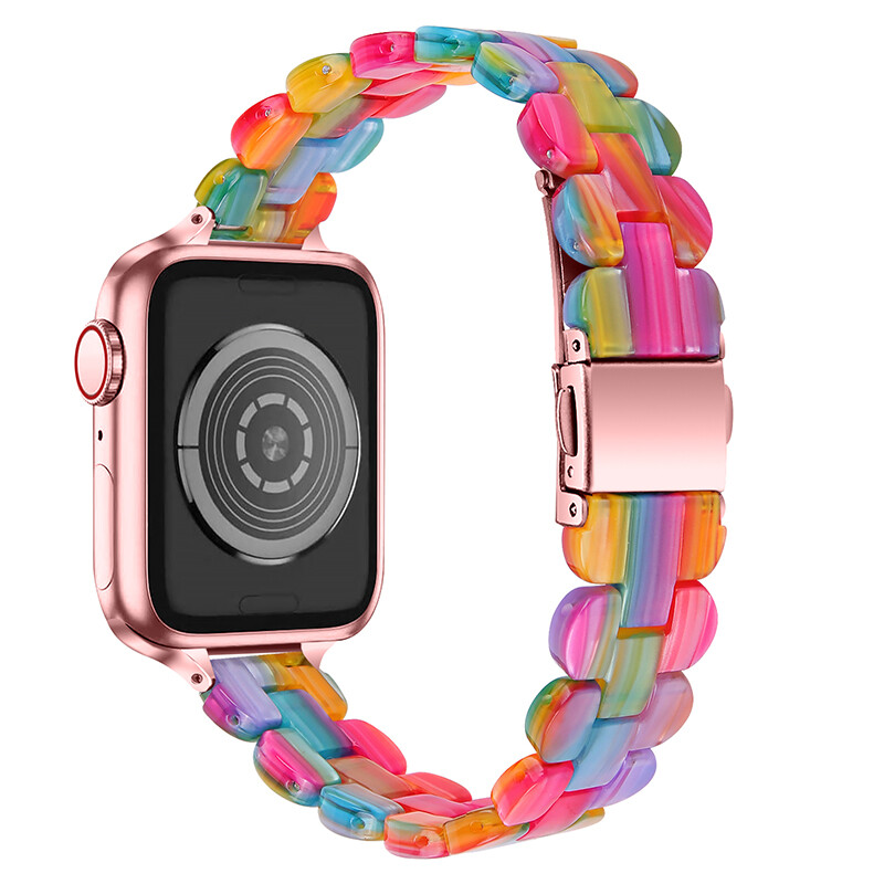 For Apple Watch Ultra 8 7 SE 6 5 4 Women Resin Stainless Steel Watch Strap Band