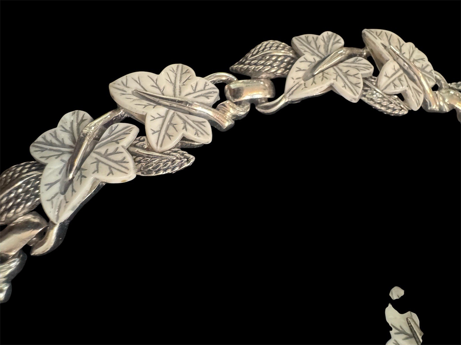 1950’s Marcel Boucher Silver Glass Garden Ivy Leaf Necklace