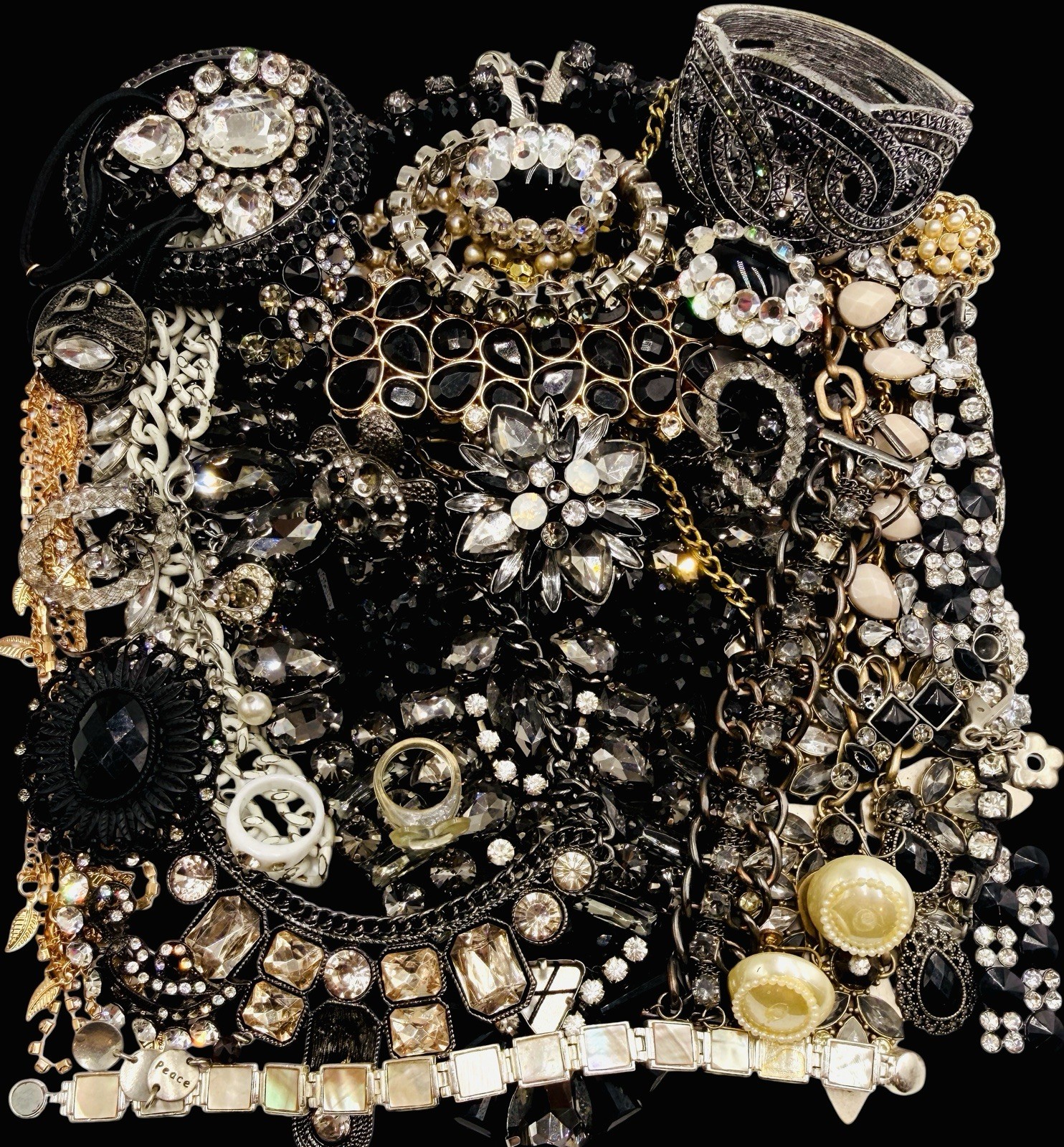 Lbs Vtg Black White Rhinestone Repair Craft Scrap Wedding Christmas Jewelry Art