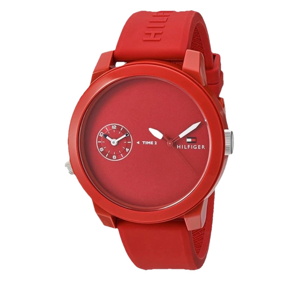 Tommy Hilfiger Men’s Watch Red Silicon Red Dual Time Dial 1791323 New