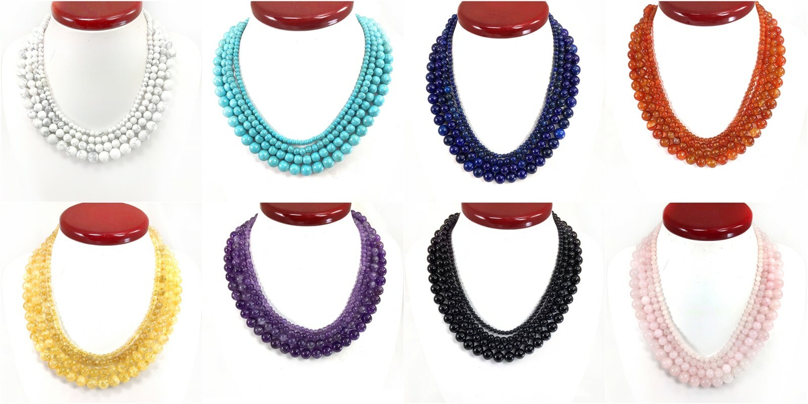 Handmade Gemstone Necklace Jewelry Smooth Round Beaded with Silver Lobster Clasp