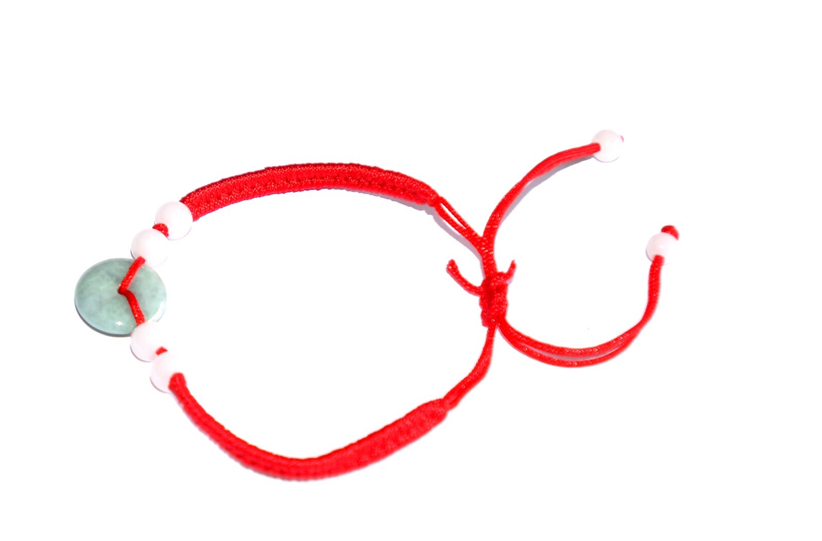 Macrame Friendship Adjustable Red Cord Feng Shui Jade Bi Disc Charm Bracelet