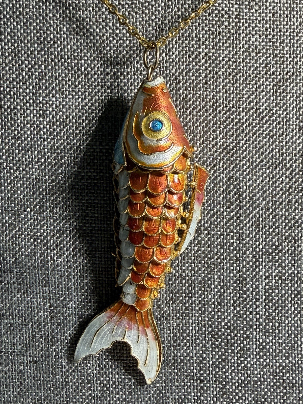 vintage Chinese articulated cloisonné enamel koi fish pendant Estate Jewelry