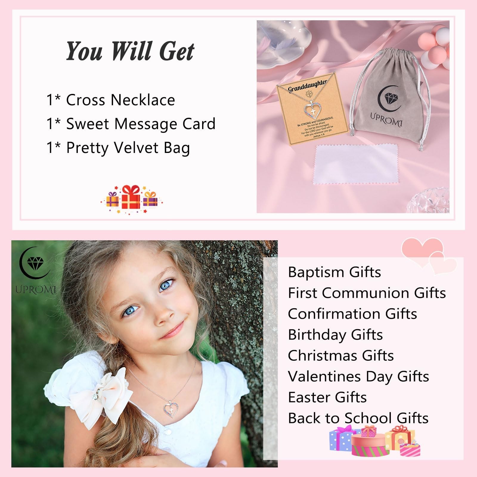 Girls Cross Necklace – Perfect Back to School, Baptism, First Communion & Gradua