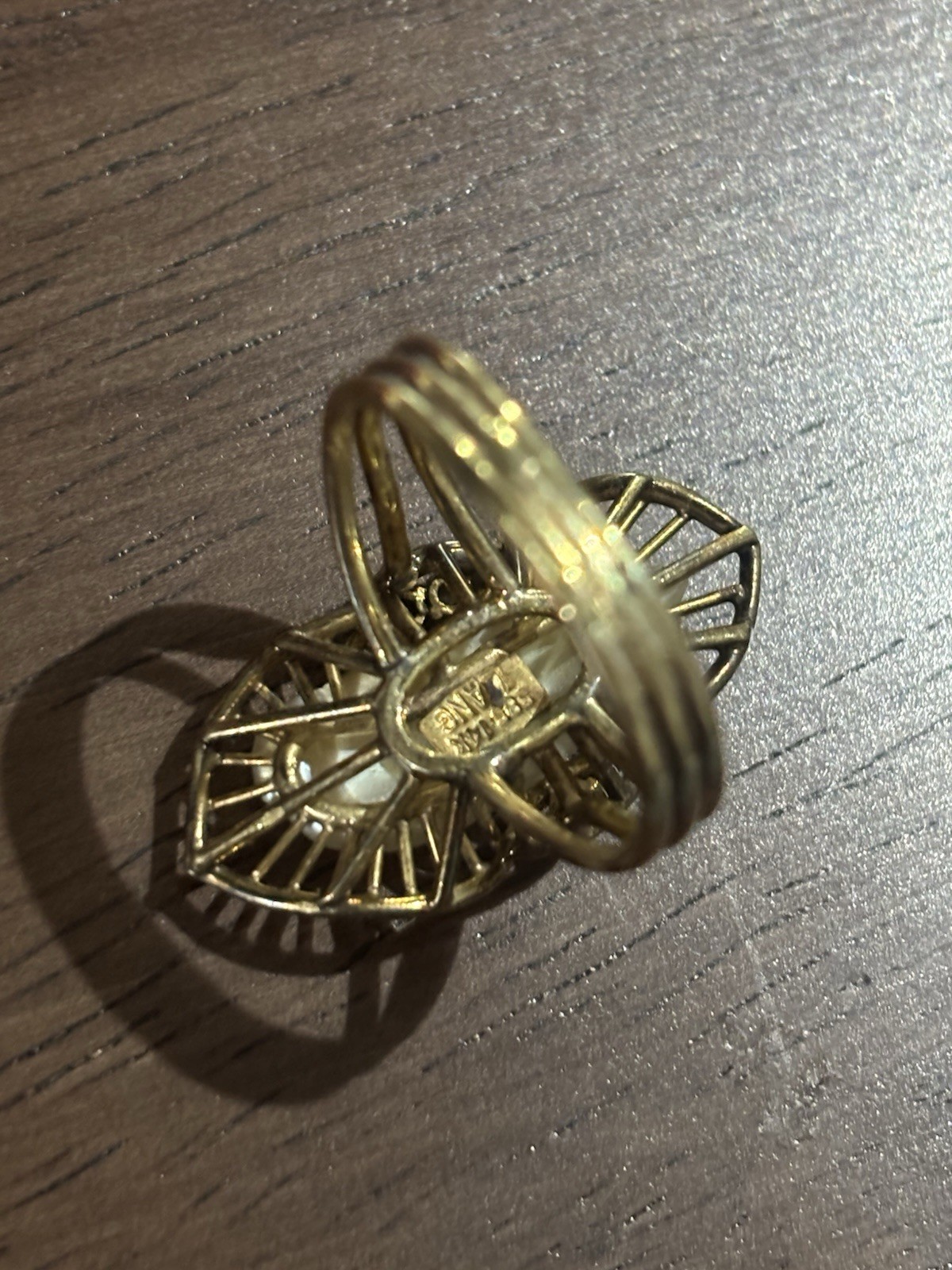 Lang 14K Yellow Gold Fancy Pearl cocktail Ring with Diamond Accents Sz7 TW 6.60