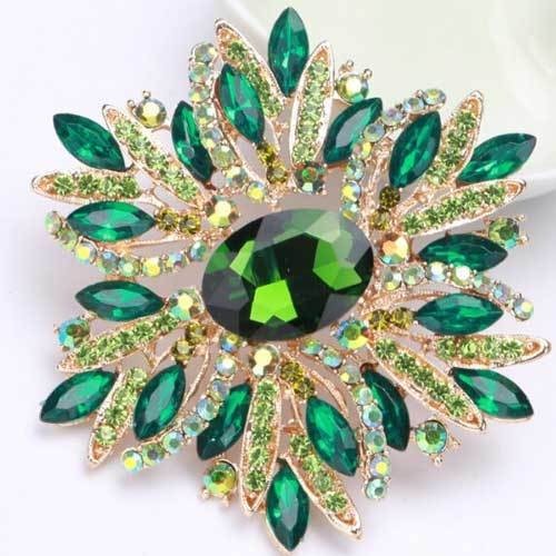Vintage Style Large Sparkly Purple Flower Brooch Pin with Gemstones