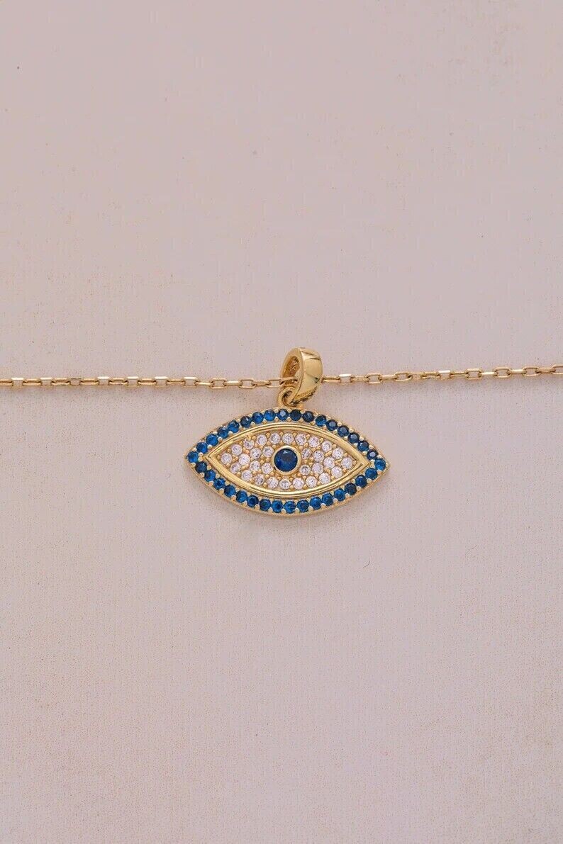 1.90Ct Round Simulated Sapphire Evil Eye Fancy Pendant In 14K Yellow Gold Plated