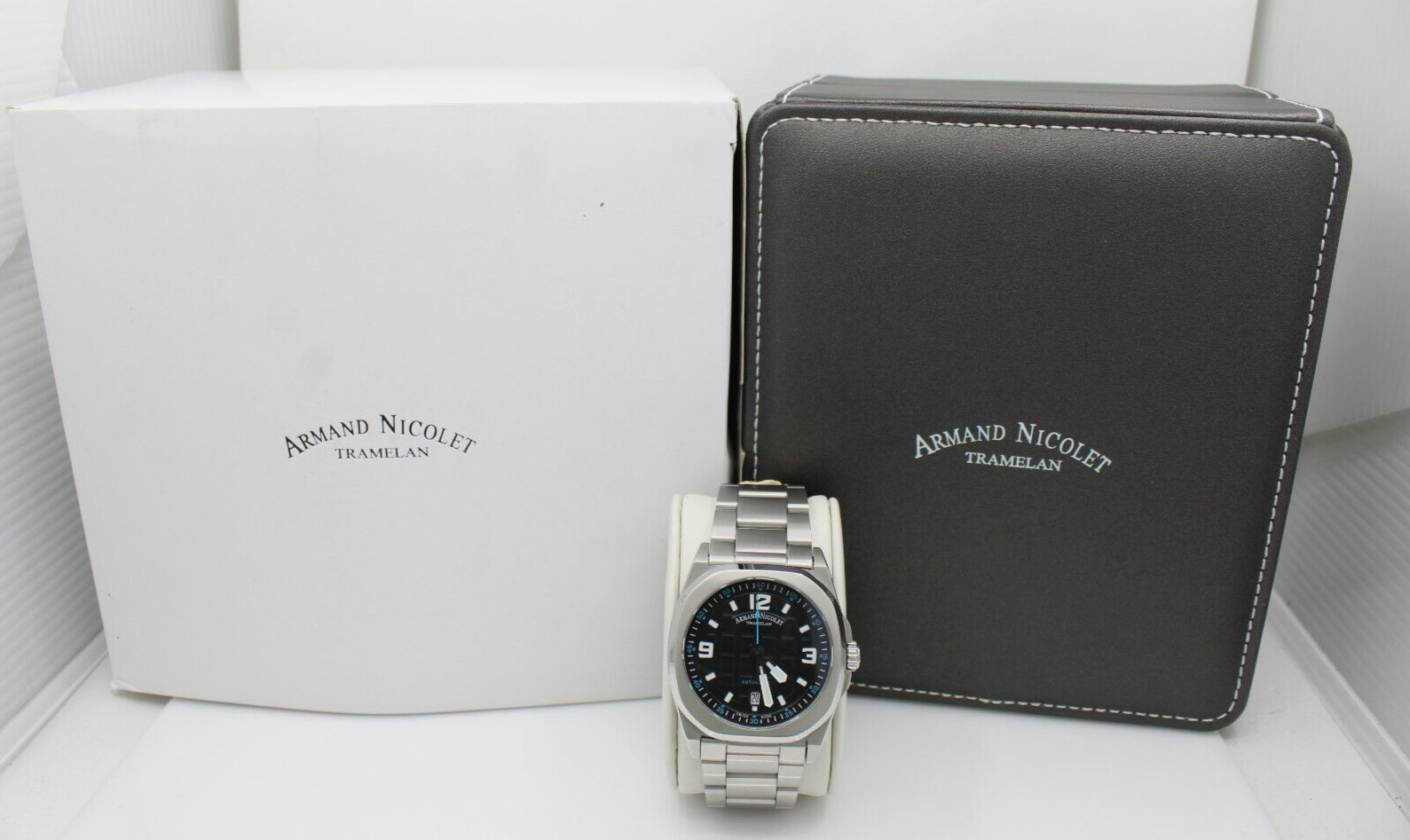 Armand Nicolet JH9 Tramelan 40mm Black Date Dial Automatic Watch W/ Box A660HAA