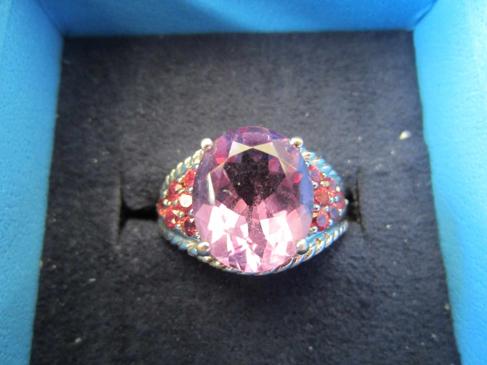 3.75 CTW AMETHYST & RED SAPPHIRE RING ~ SET IN 925 STERLING SILVER ~ SIZE 7