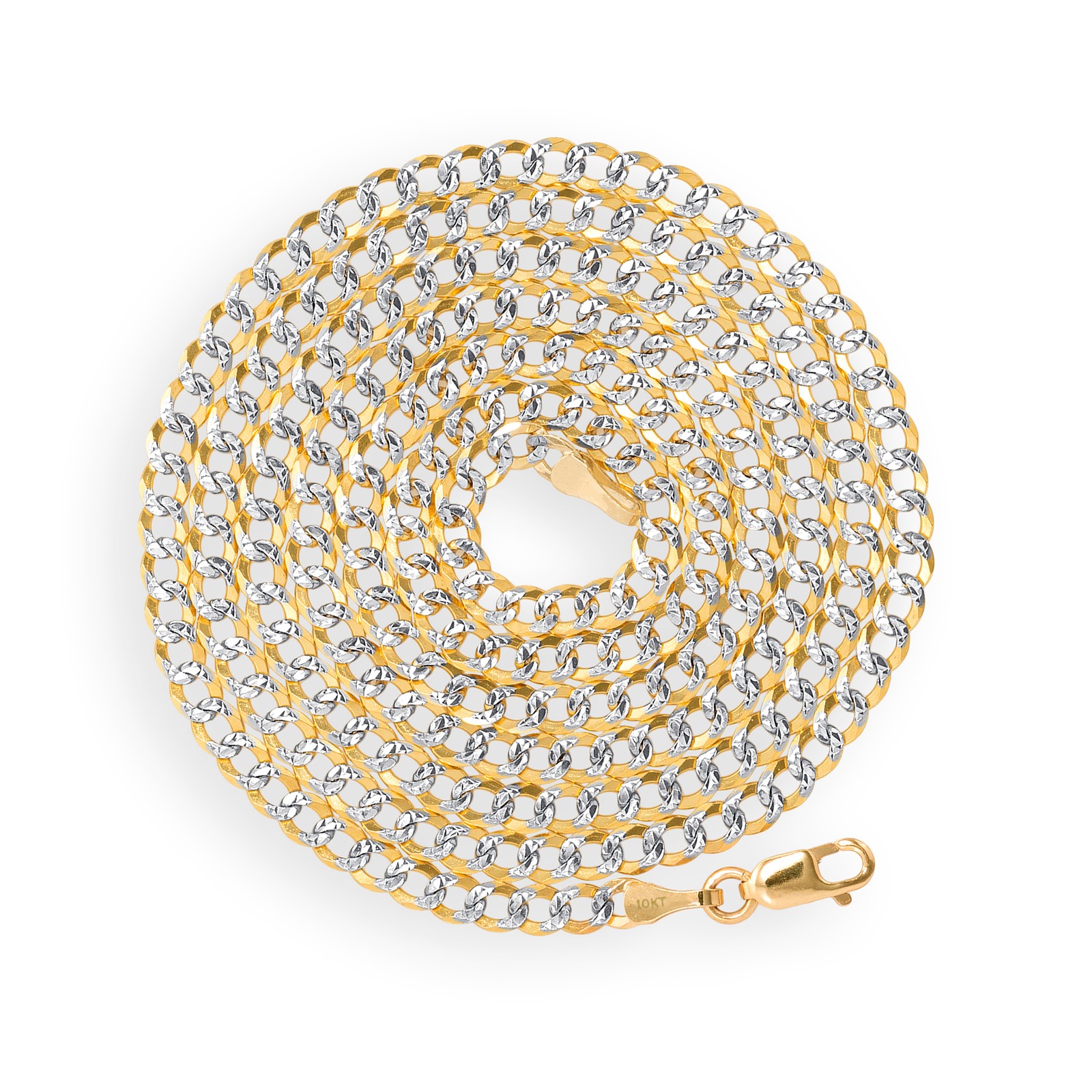 10K Yellow Gold Solid 3mm Diamond Cut Pave Cuban Curb Chain Bracelet Anklet 7-9″