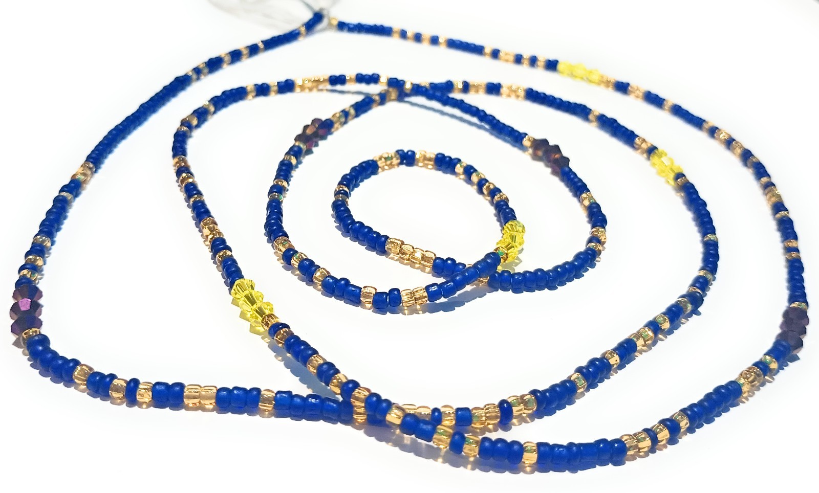 Multicolor Waist Beads with Diamond Shaped Clusters, 45-Inch Tie-On Strand