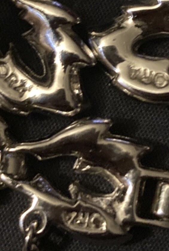 Vintage Ora Rhinestone SilverTone Safety Chain Bracelet 8”+ORA Earrings Set