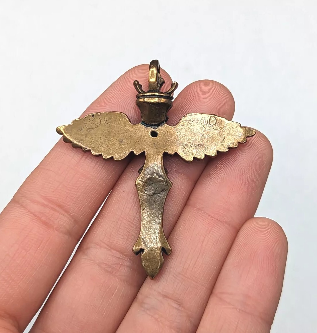 Bronze Tone Eagle Angel Wing Winged Crown Cross Sword Biker Religious Pendant