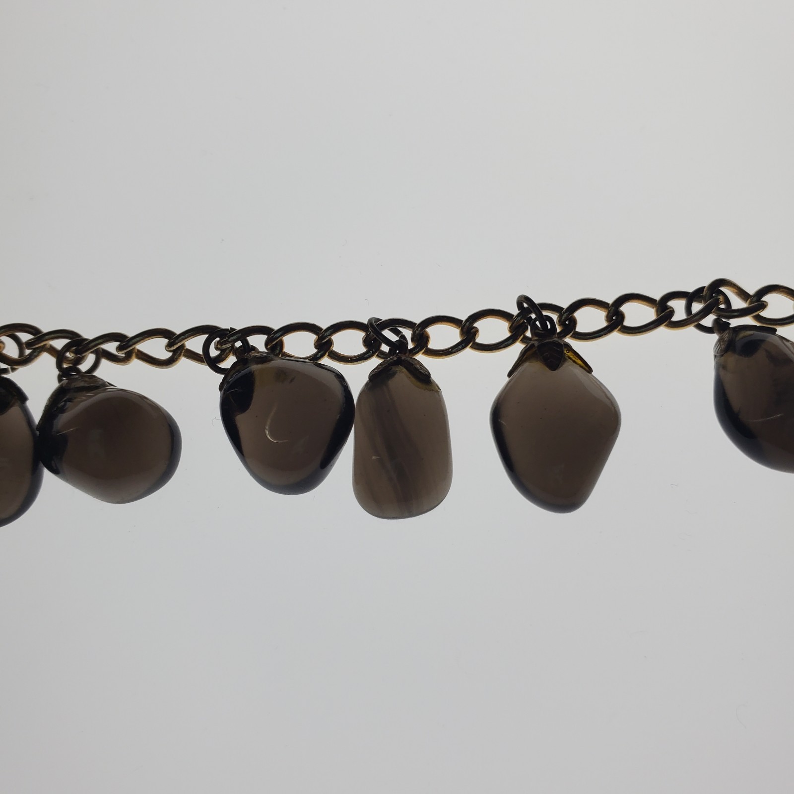 Vintage Mid Century Smoky Gray Teardrop Tumble Stone Drop Charm Bracelet Wt 29gr