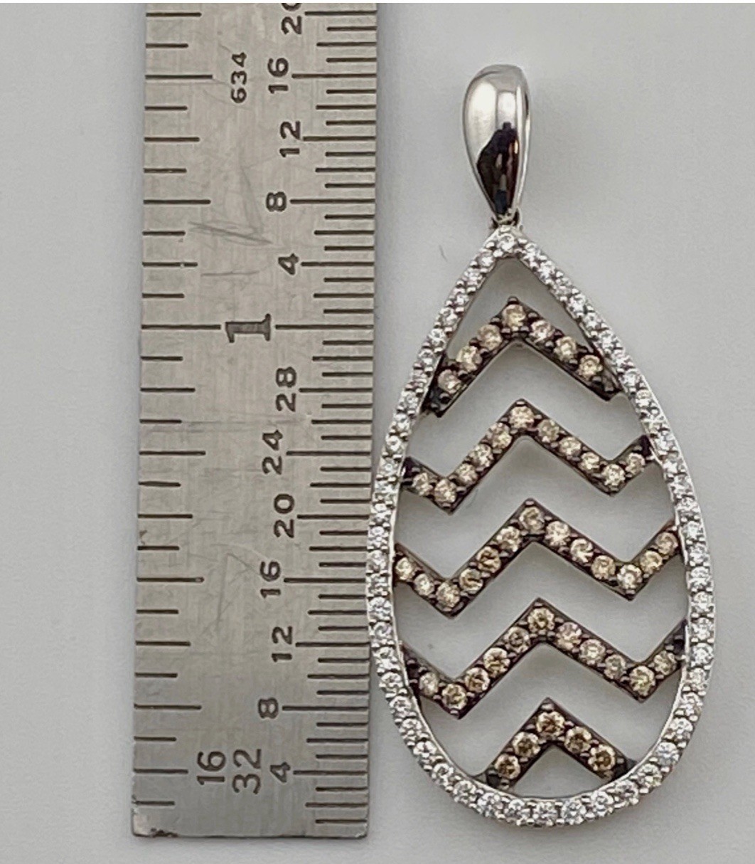 Le Vian 14k White Gold Teardrop Chevron Diamond Pendant 0.69 CTW 18″