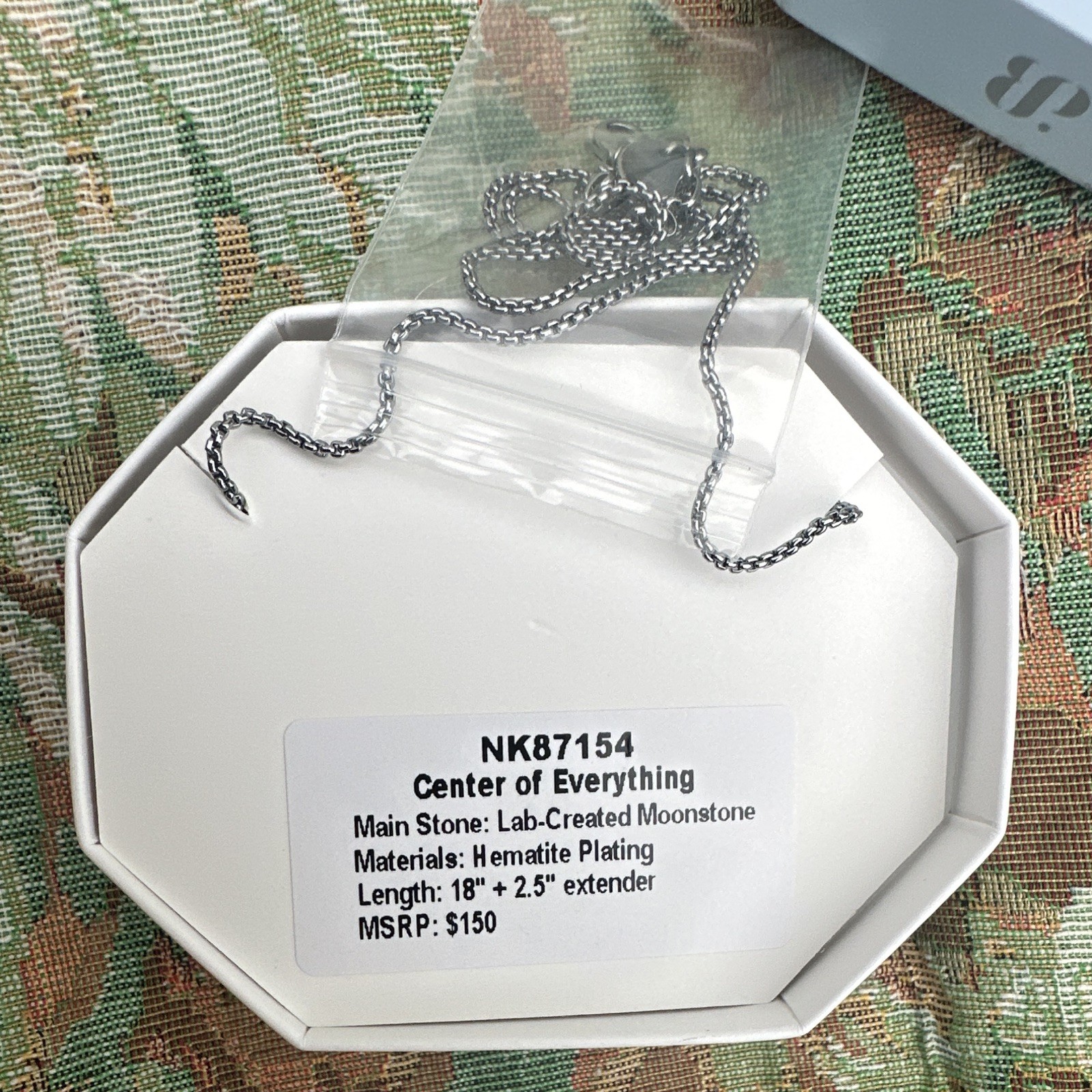 BP OG necklace “Center of Everything” Lab-Created Moonstone Hematite plated