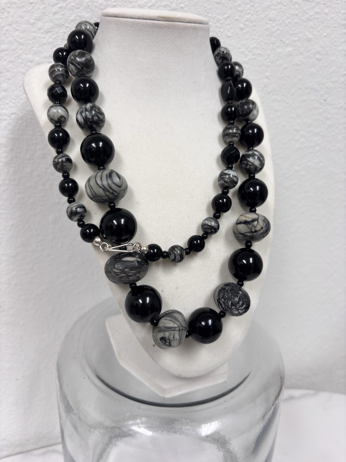 Mine Finds Jay King Black Onyx And Patterned Agate Necklace 925 Clasp