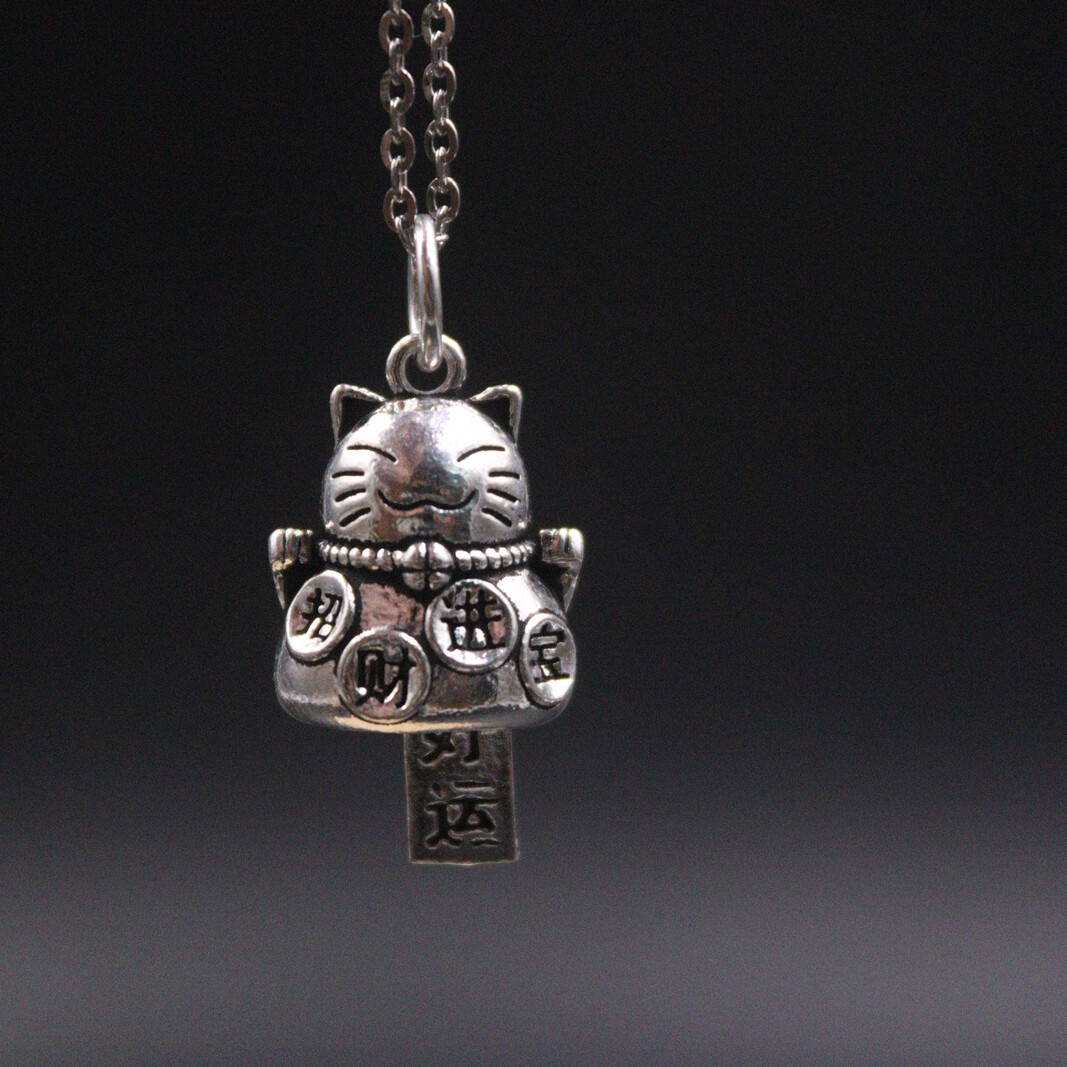 925 Sterling Silver Pendant DIY Make Bracelet Can Make Sound Luck Cat Bell Charm