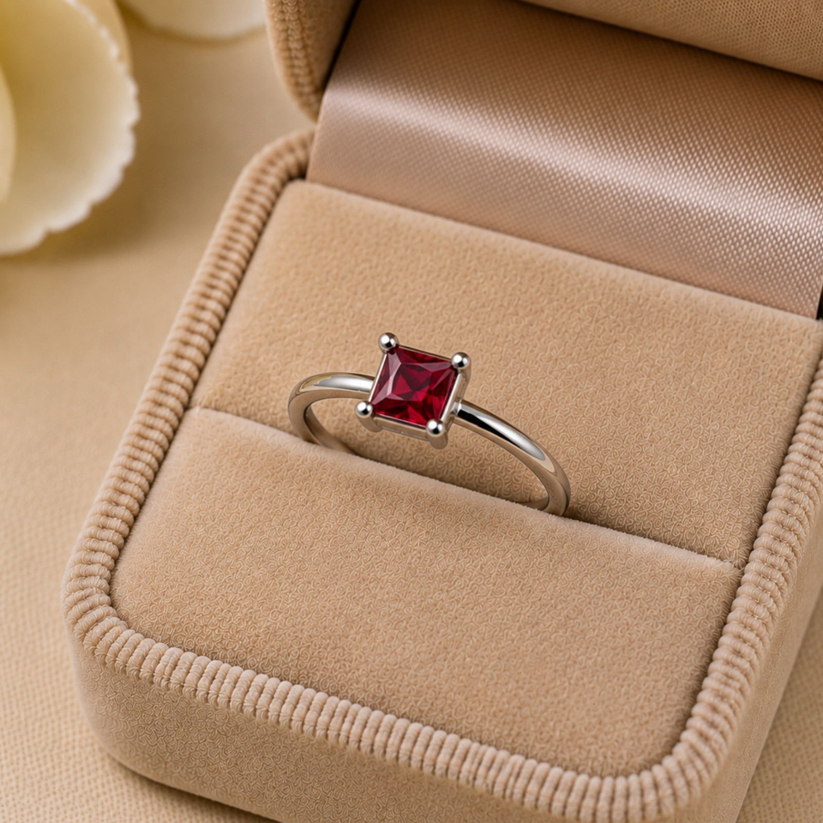 925 Sterling Silver Handmade Princess Cut Ruby Red Ring Minimalist Gift Her