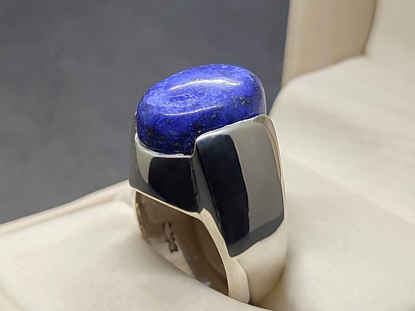 Natural 12 Carat Blue Lapis Lazuli Sterling Silver 925 Handmade Mens Plain Ring
