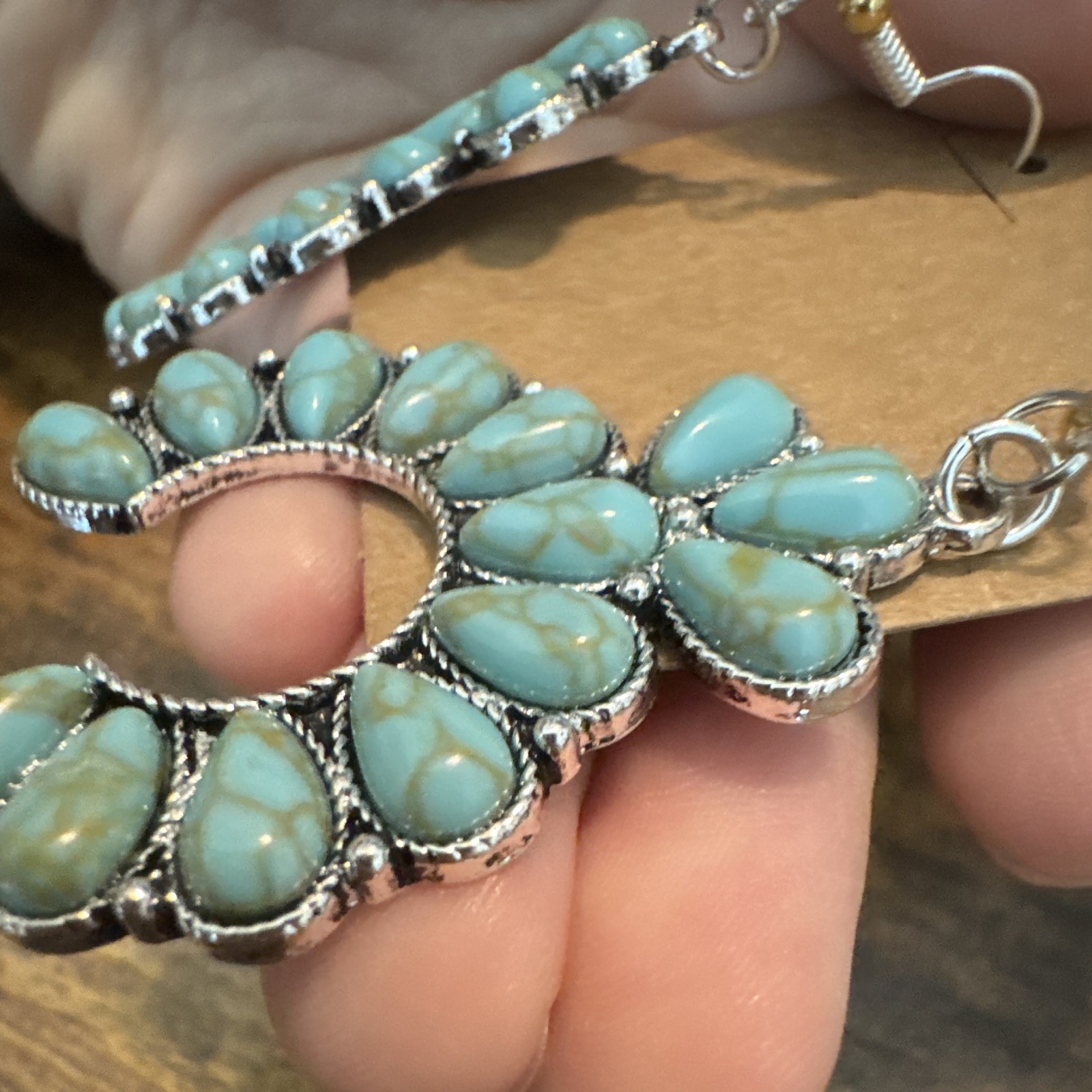 Silver Tone Turquoise Color Cluster Teardrop Dangle Hook Earrings