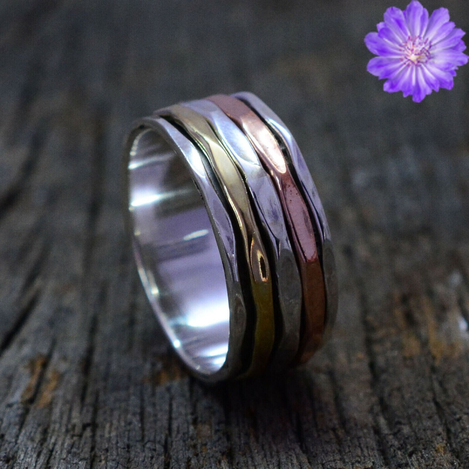 Two Tone Spinner Ring 925 Sterling Silver Handmade Jewelry Ring Gift For Her