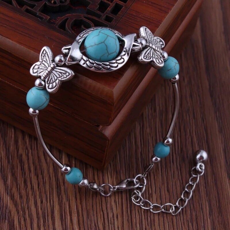 Classic Luxury Turquoise Unique Summer Beaded Gemstone Butterfly Bracelet