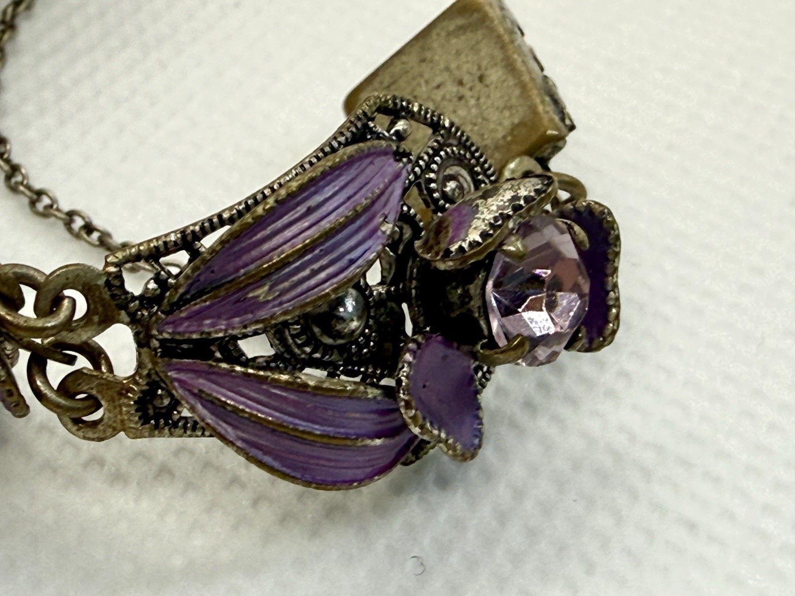 Western Germany Purple Rhinestone Enamel Parure Set Bracelet Earrings Lavender