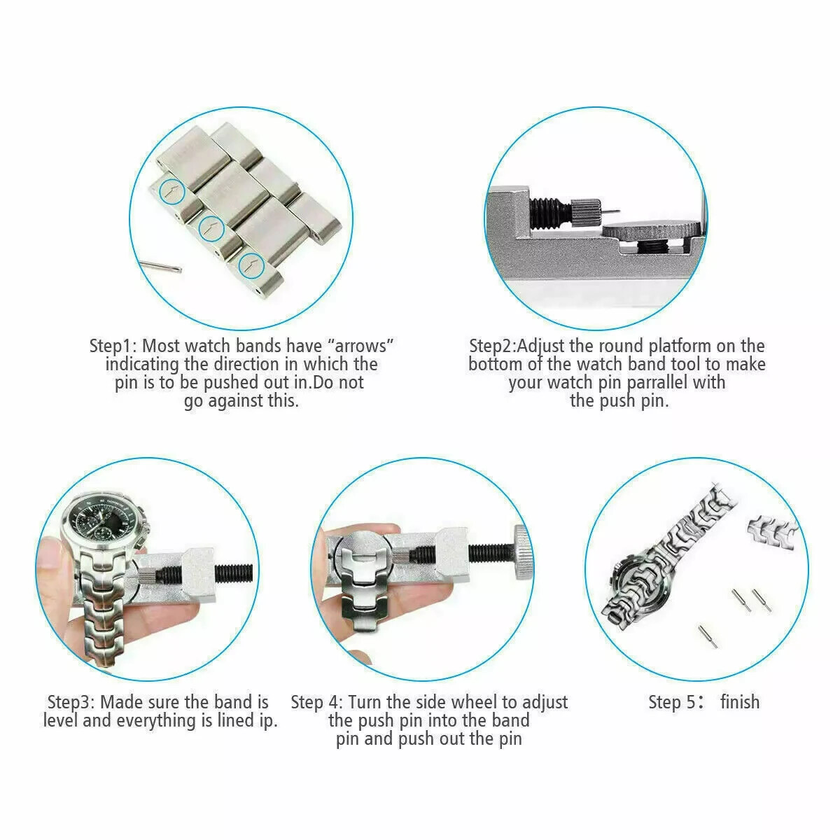 360pcs Watch PINS SPRING BARS Band Strap Link 8-25mm Repair Kit Stainless Steel