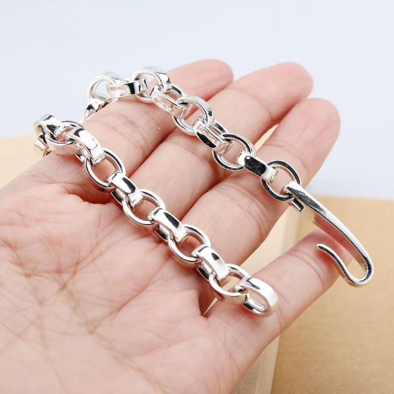 Pure S925 Sterling Silver Chain 8mm Square O Link Bracelet 34-36g 8.26inch
