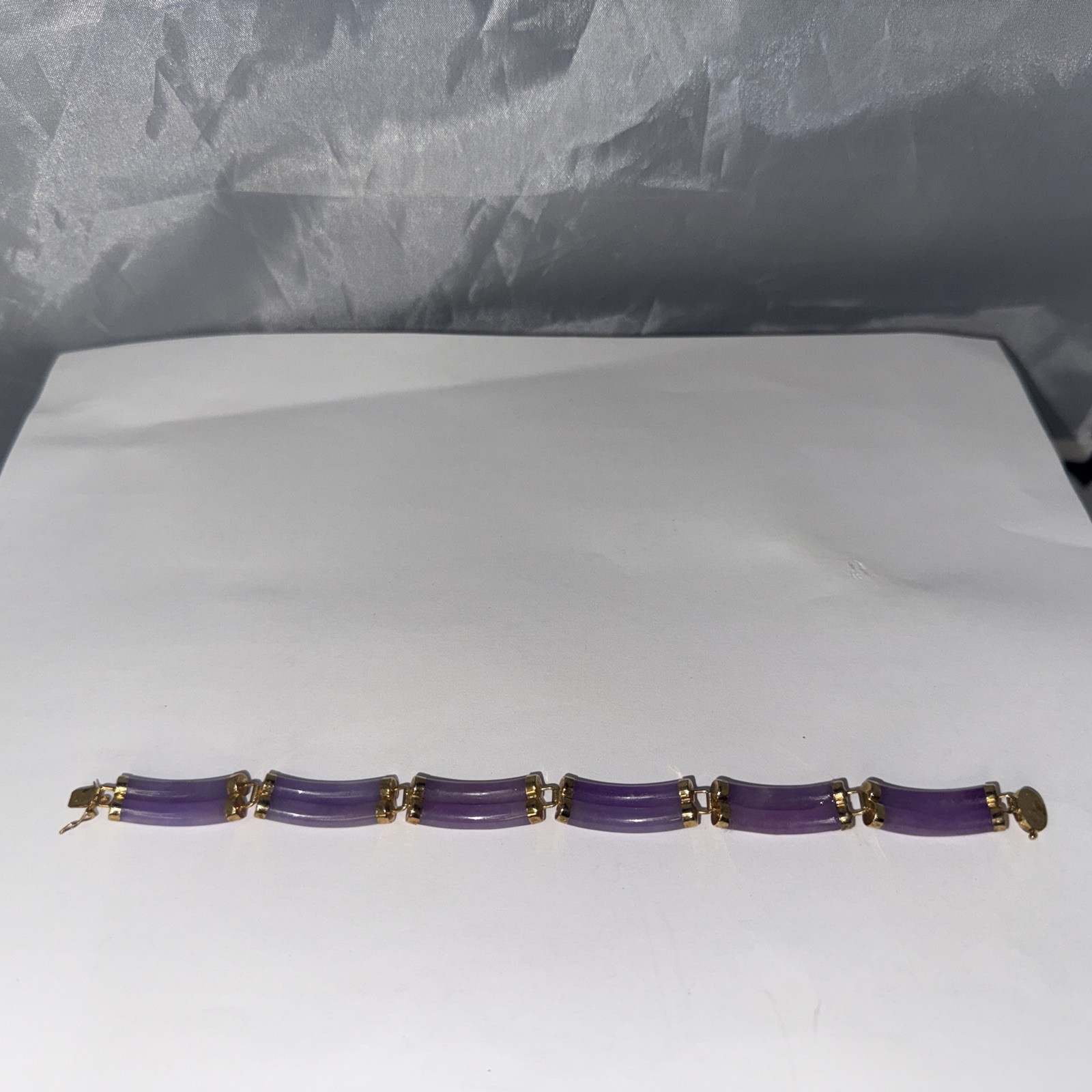 14k Gold Wide Double Lavender Jade Bracelet 10mm Asian 7.25″ Vintage Heng Ngai